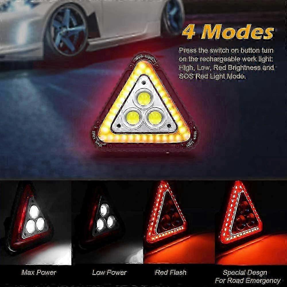 LED Emergency Warning Triangle, Portable USB Rechargeable 4 Light Modes