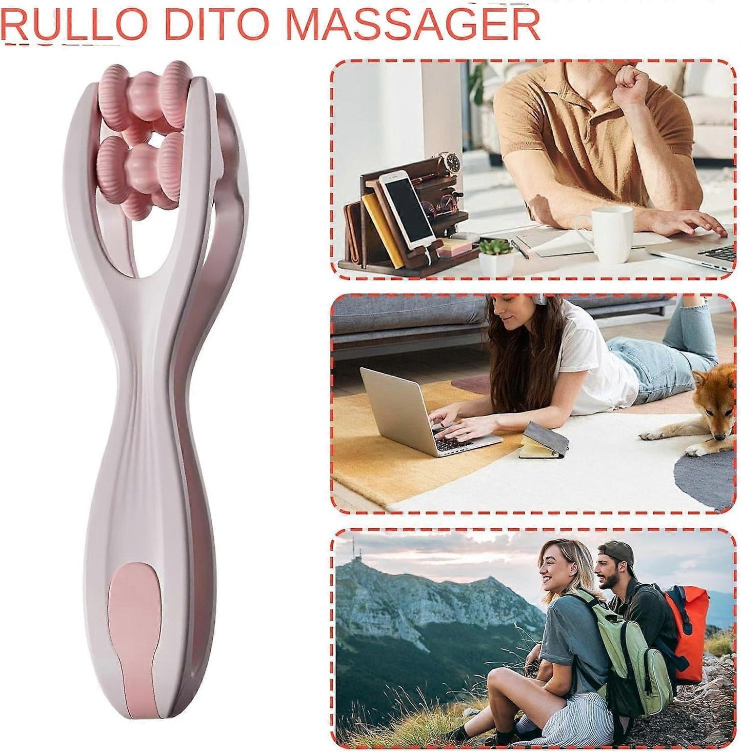 Hand Massage Roller Double Ball Design, Pink Hand Massager Tool