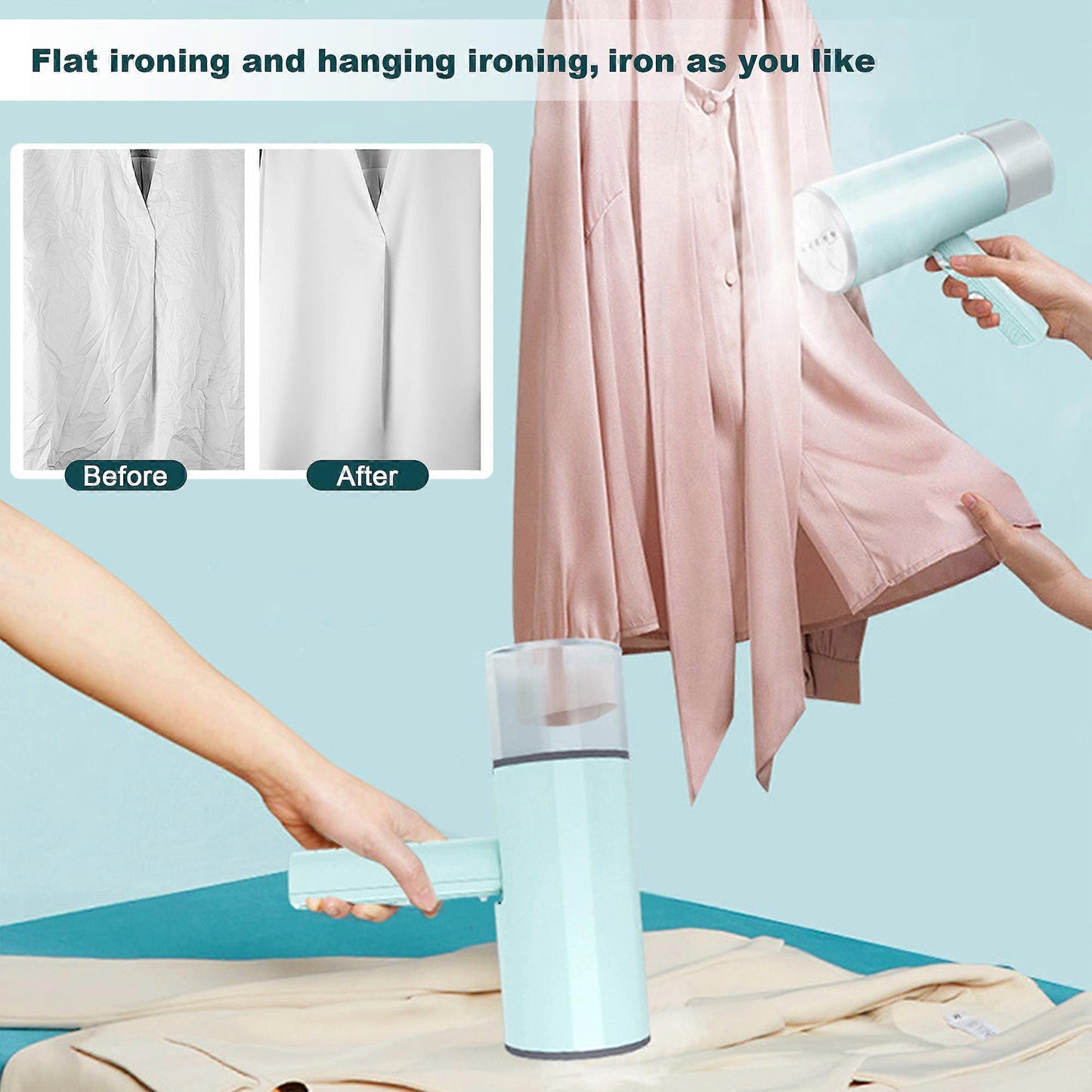 800W Foldable Handheld Travel Clothes Steamer 4.7oz Tank Quick Steam Green
