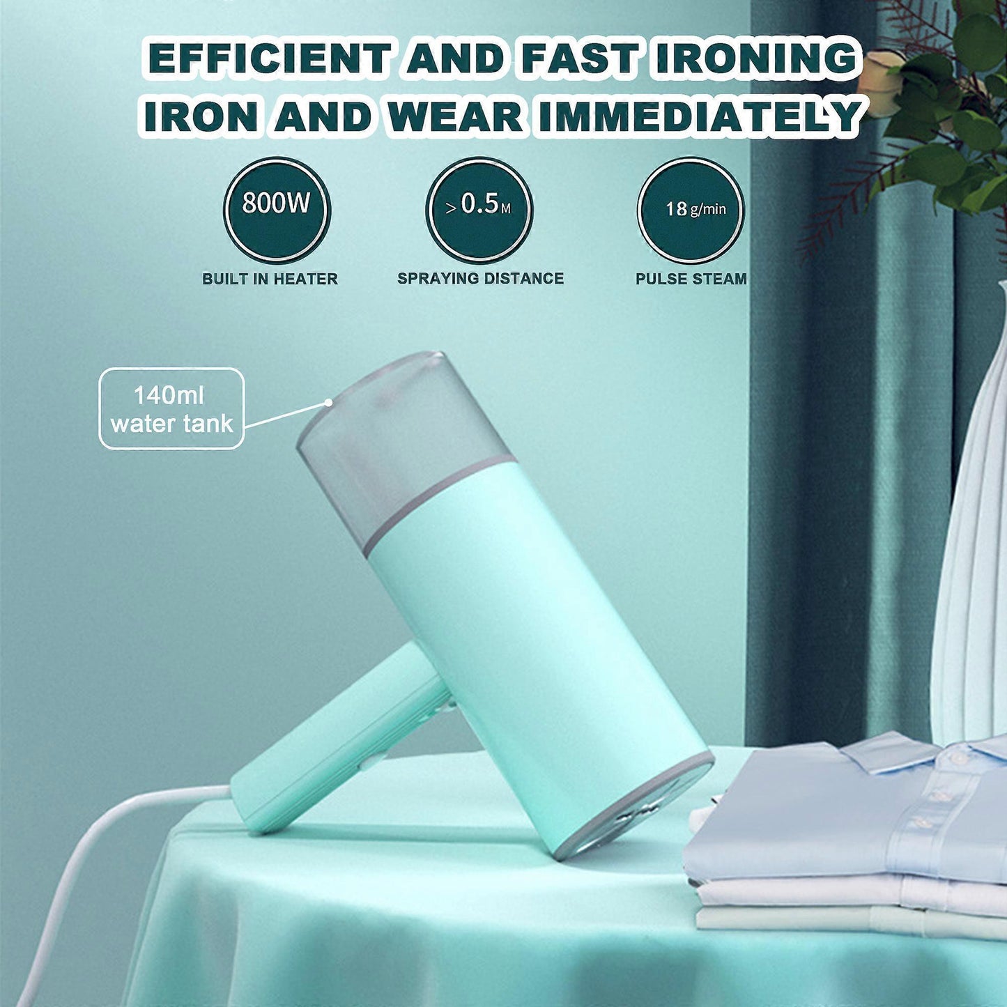 800W Foldable Handheld Travel Clothes Steamer 4.7oz Tank Quick Steam Green