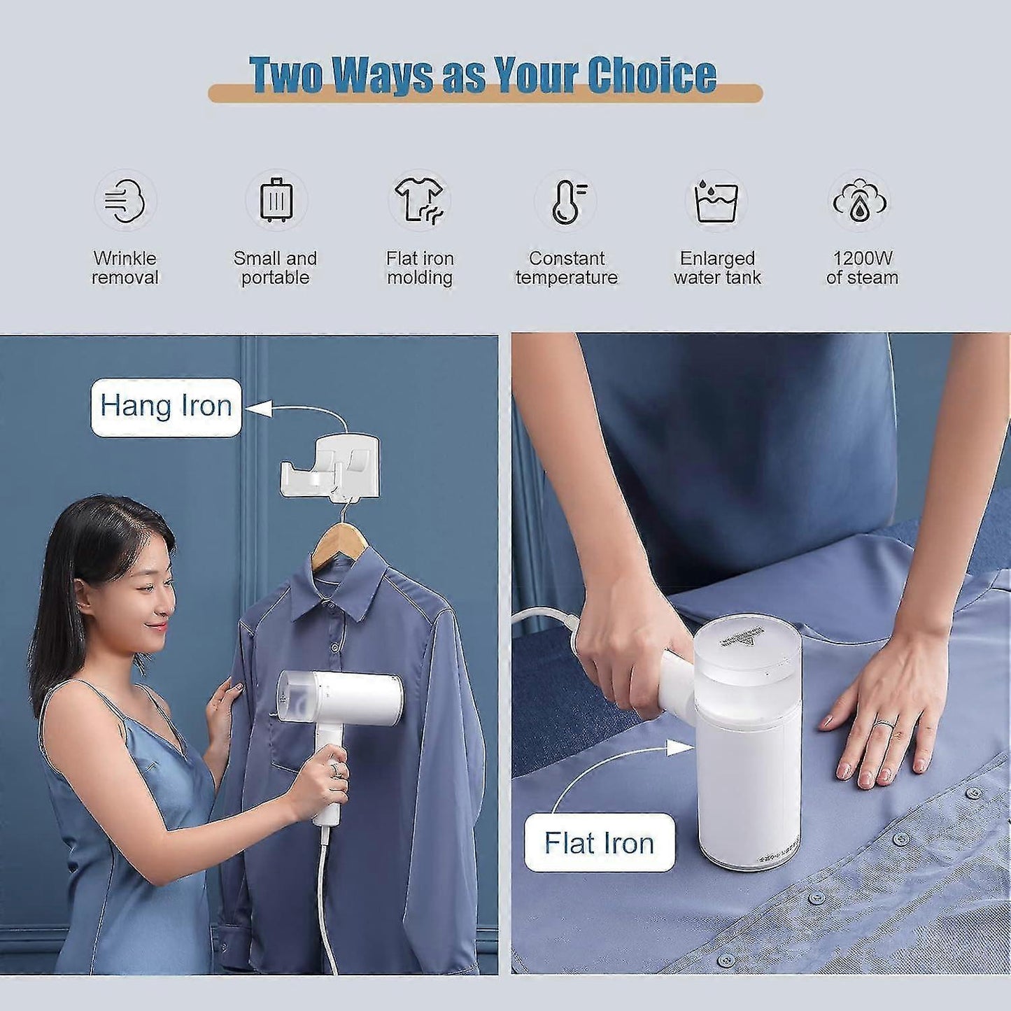 1200W Vertical Travel Steam Iron 200ml Lightweight Portable Handheld Steamer