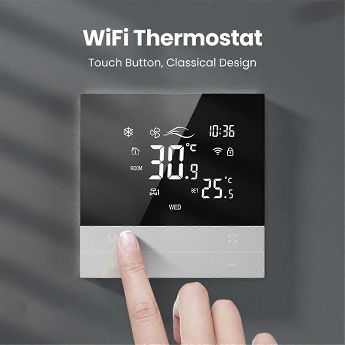 WiFi Smart Thermostat 4P Switch Heating Cooling 3-Speed Fan Temperature Controller