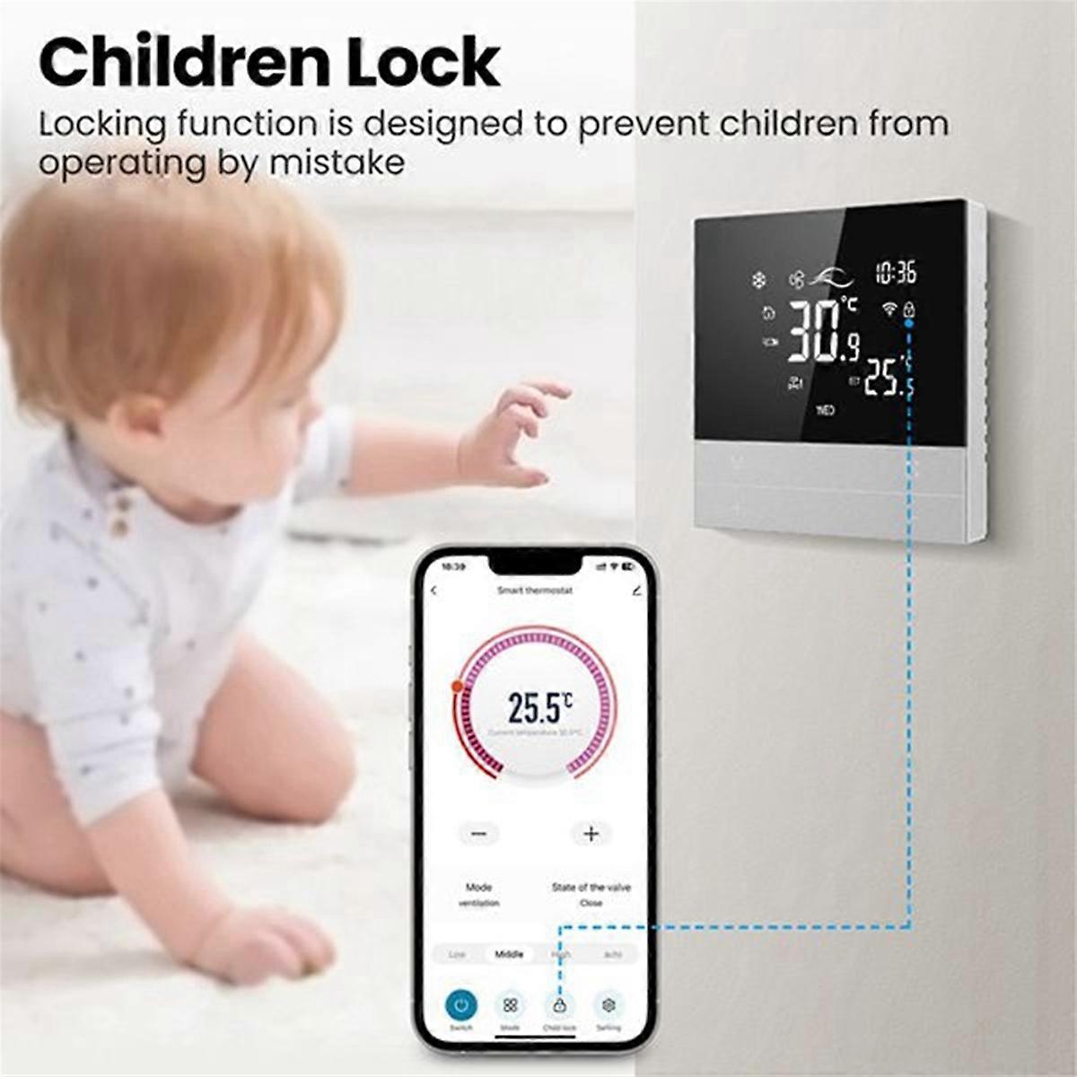 WiFi Smart Thermostat 4P Switch Heating Cooling 3-Speed Fan Temperature Controller