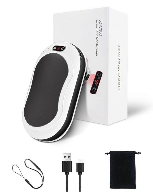10000mAh Rechargeable Hand Warmer & Power Bank - 2-Sided Heating, Portable USB