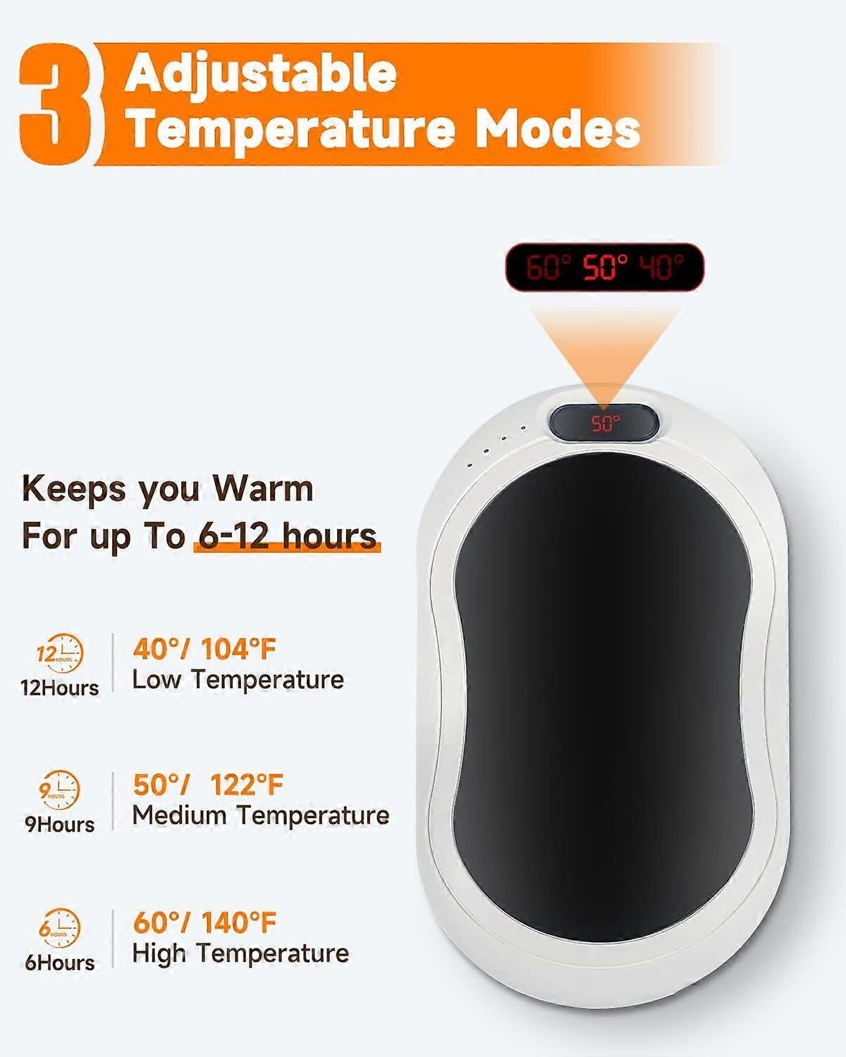 10000mAh Rechargeable Hand Warmer & Power Bank - 2-Sided Heating, Portable USB