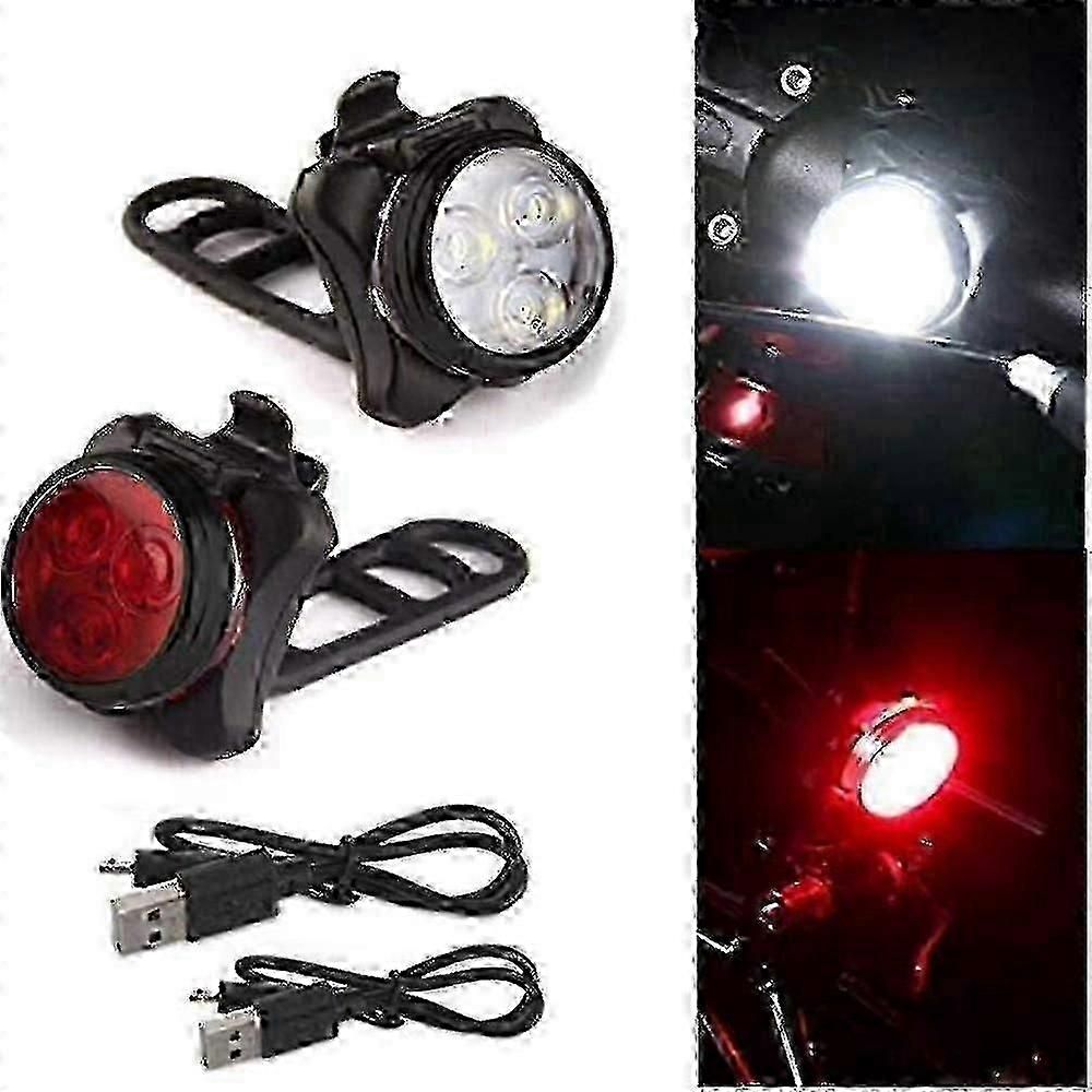USB Rechargeable Bike Light Set - Front & Rear, 4 Modes