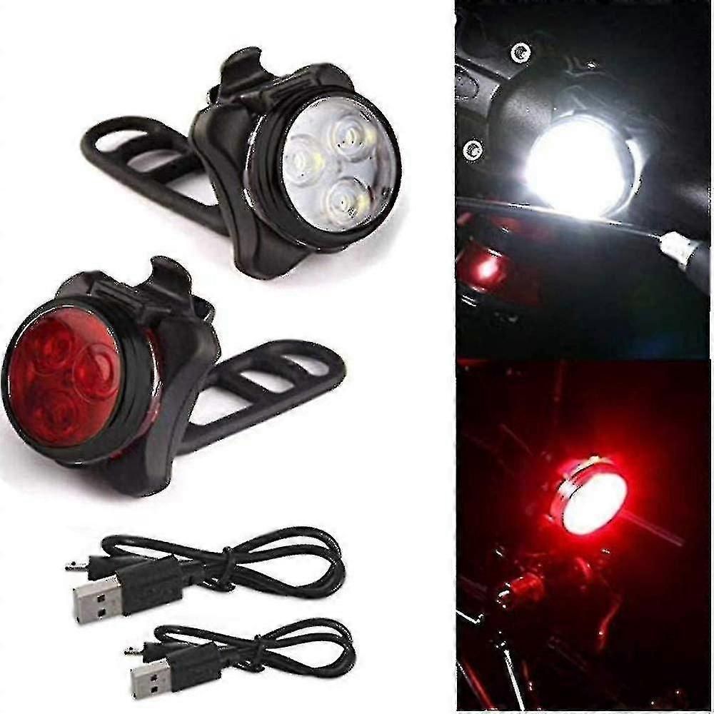 USB Rechargeable Bike Light Set - Front & Rear, 4 Modes
