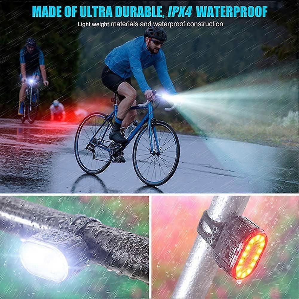 IPX4 Waterproof USB Rechargeable Bike Light Set - Front & Rear for Road Bike