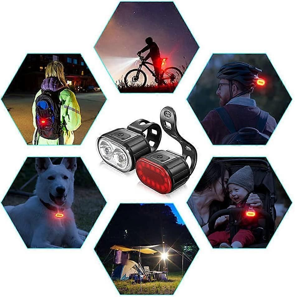 IPX4 Waterproof USB Rechargeable Bike Light Set - Front & Rear for Road Bike
