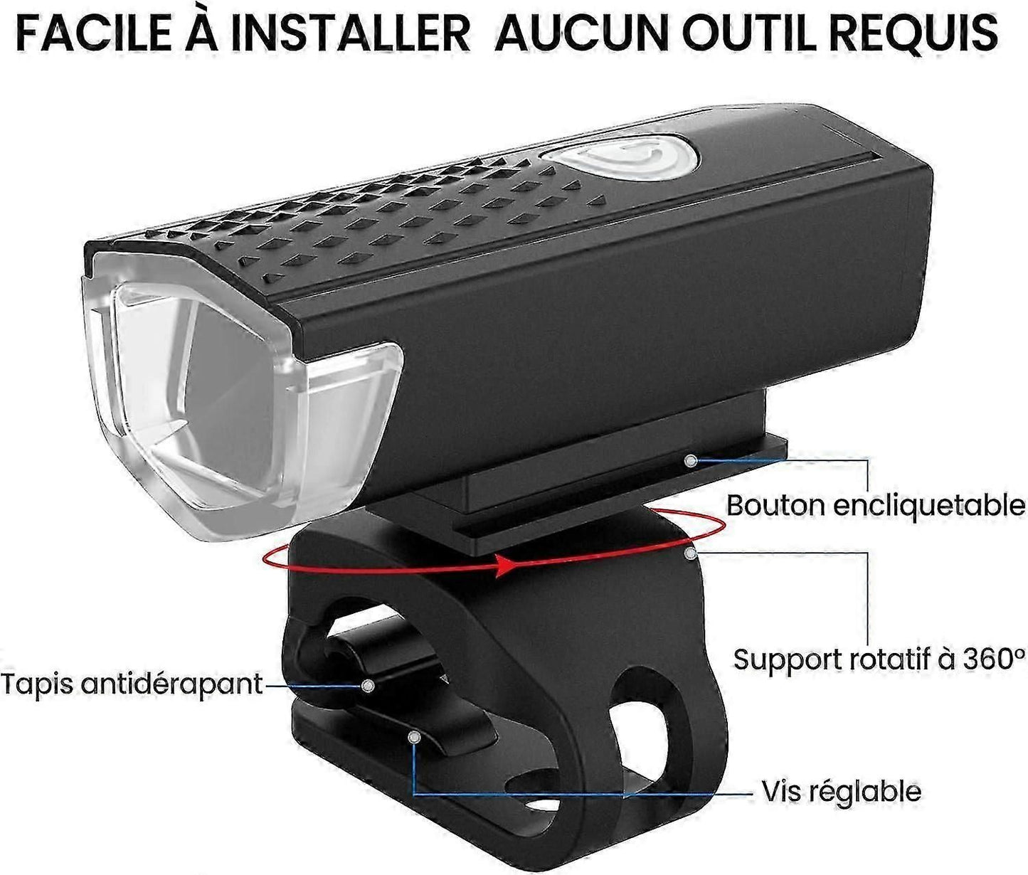 USB Rechargeable LED Bike Front Light - Waterproof, 5 Modes, for All Bikes