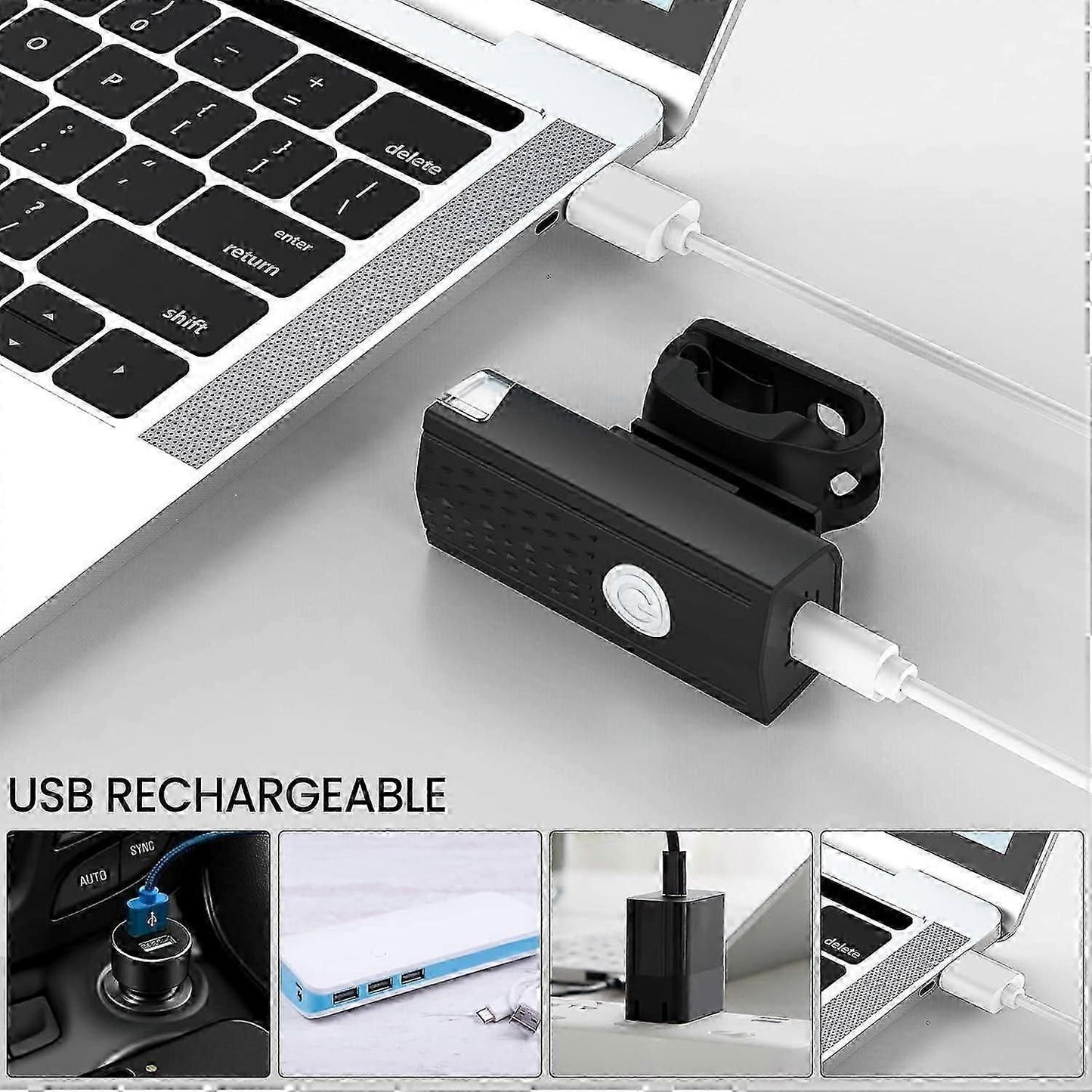 USB Rechargeable LED Bike Front Light - Waterproof, 5 Modes, for All Bikes