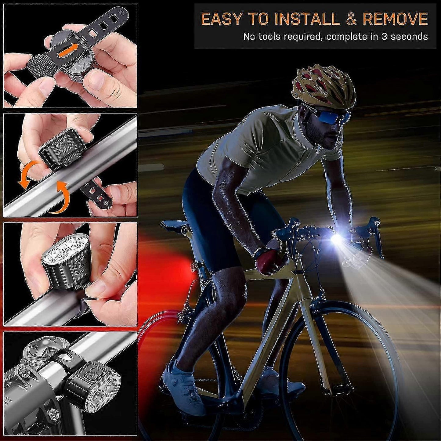 Powerful LED Bike Light Set - IPX5 Waterproof, USB Rechargeable, Front & Rear