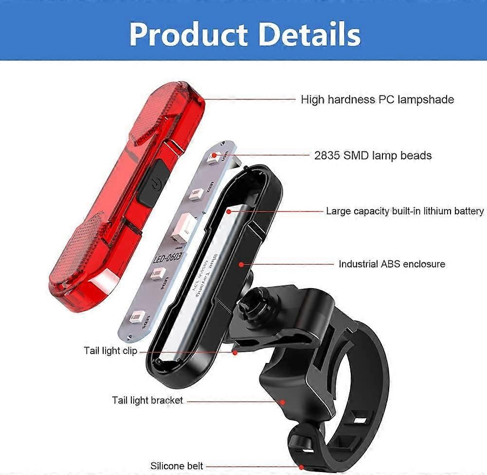 LED Rear Bike Tail Light - USB Rechargeable, 4 Modes, for MTB/Dog/Backpack