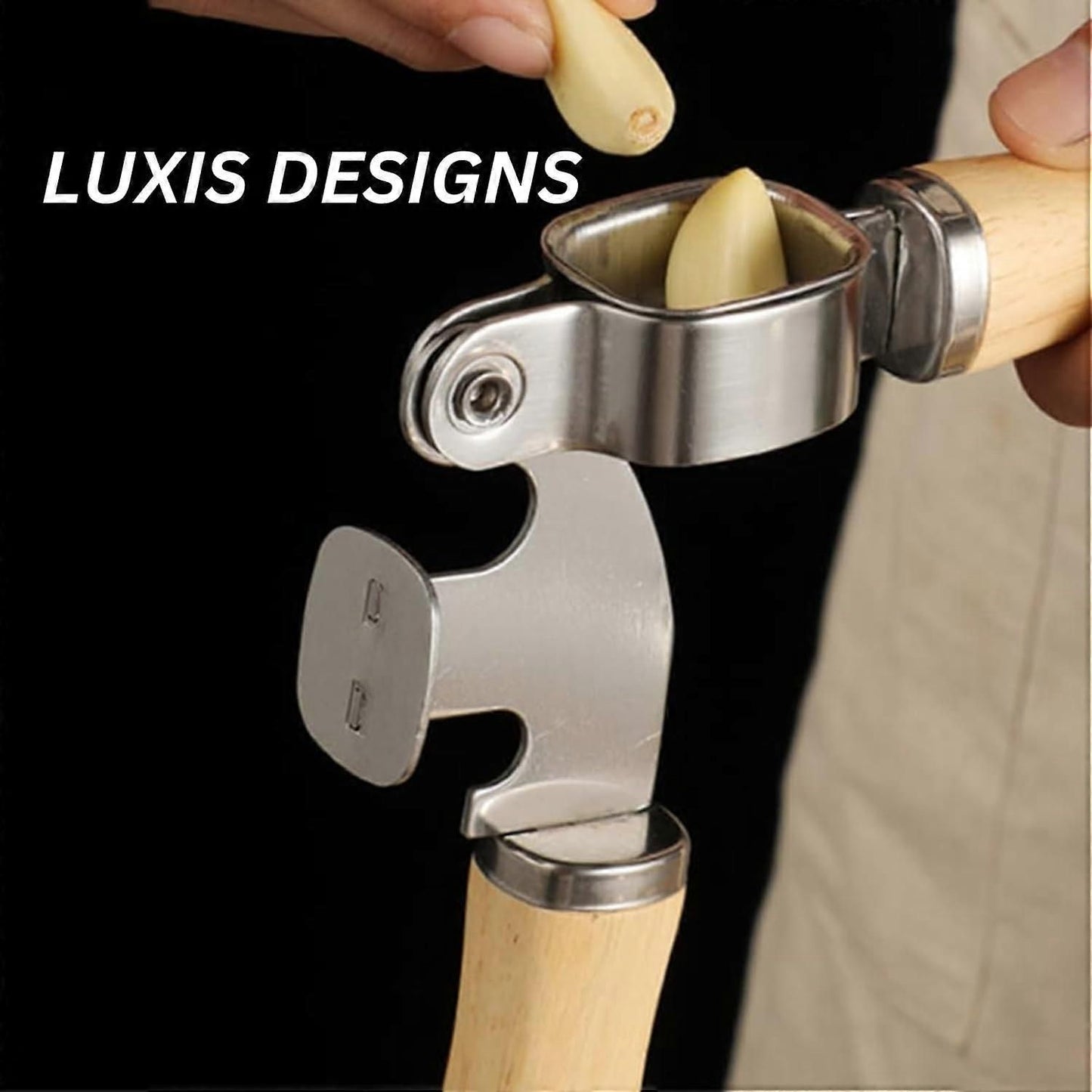 Garlic Press & Mincer Set - Rust-Proof Bowl, Dishwasher Secure, Wooden Peeler Included