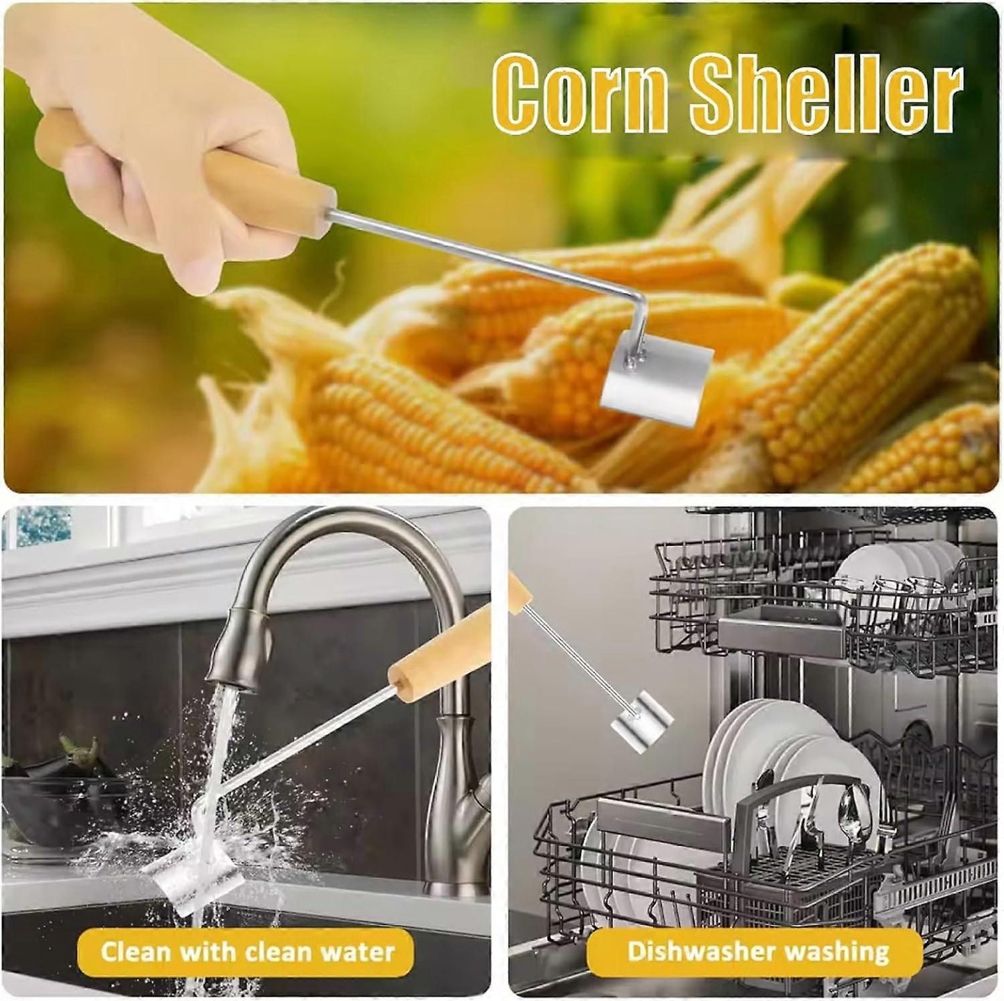 2PCS Stainless Steel Corn Stripper with Wooden Handle - Fast Kernel Removal