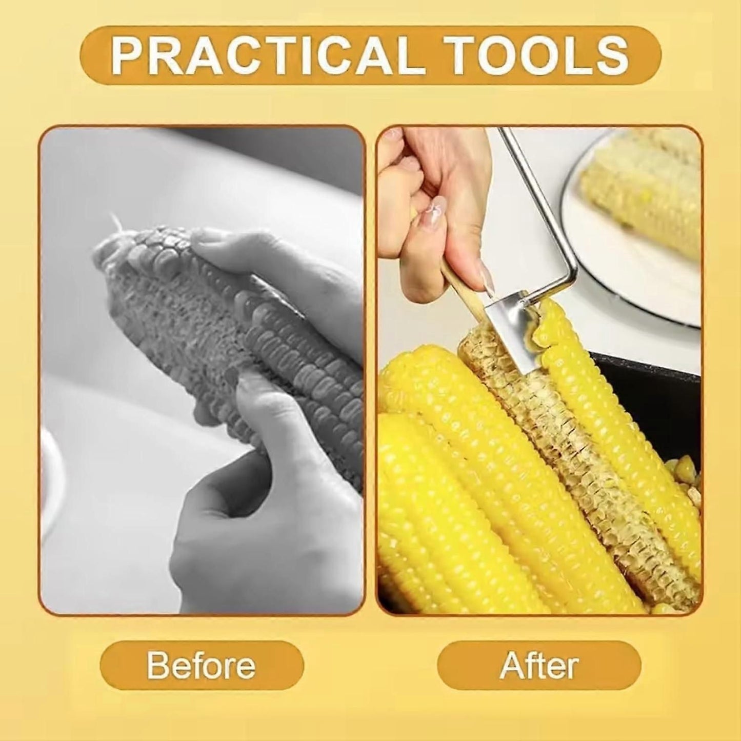 2PCS Stainless Steel Corn Stripper with Wooden Handle - Fast Kernel Removal