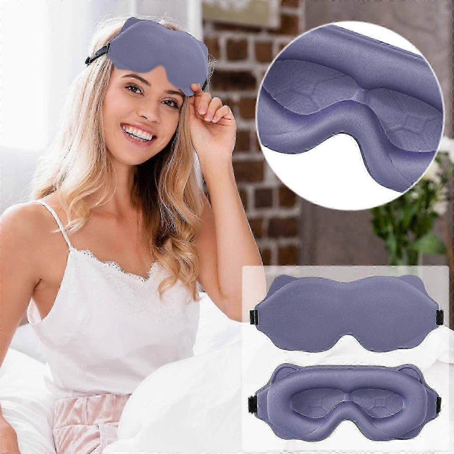 Washable Sleep Mask for Side Sleeping - Adjustable Strap, Breathable, Travel