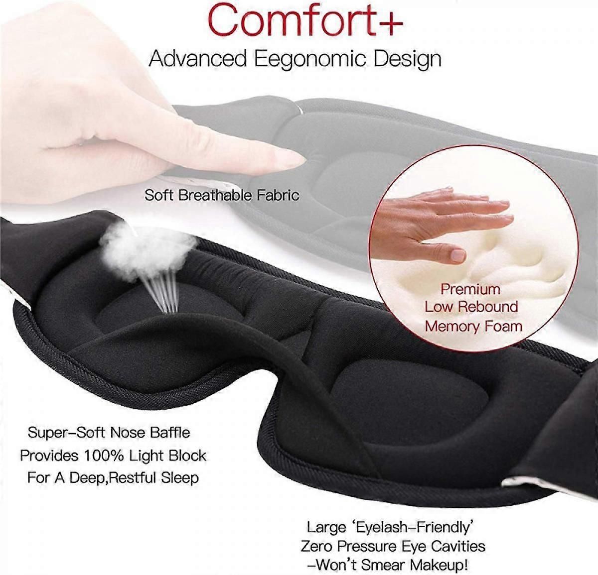 3D Light Blocking Sleep Mask - Padded, Sleep Aid, Memory Foam