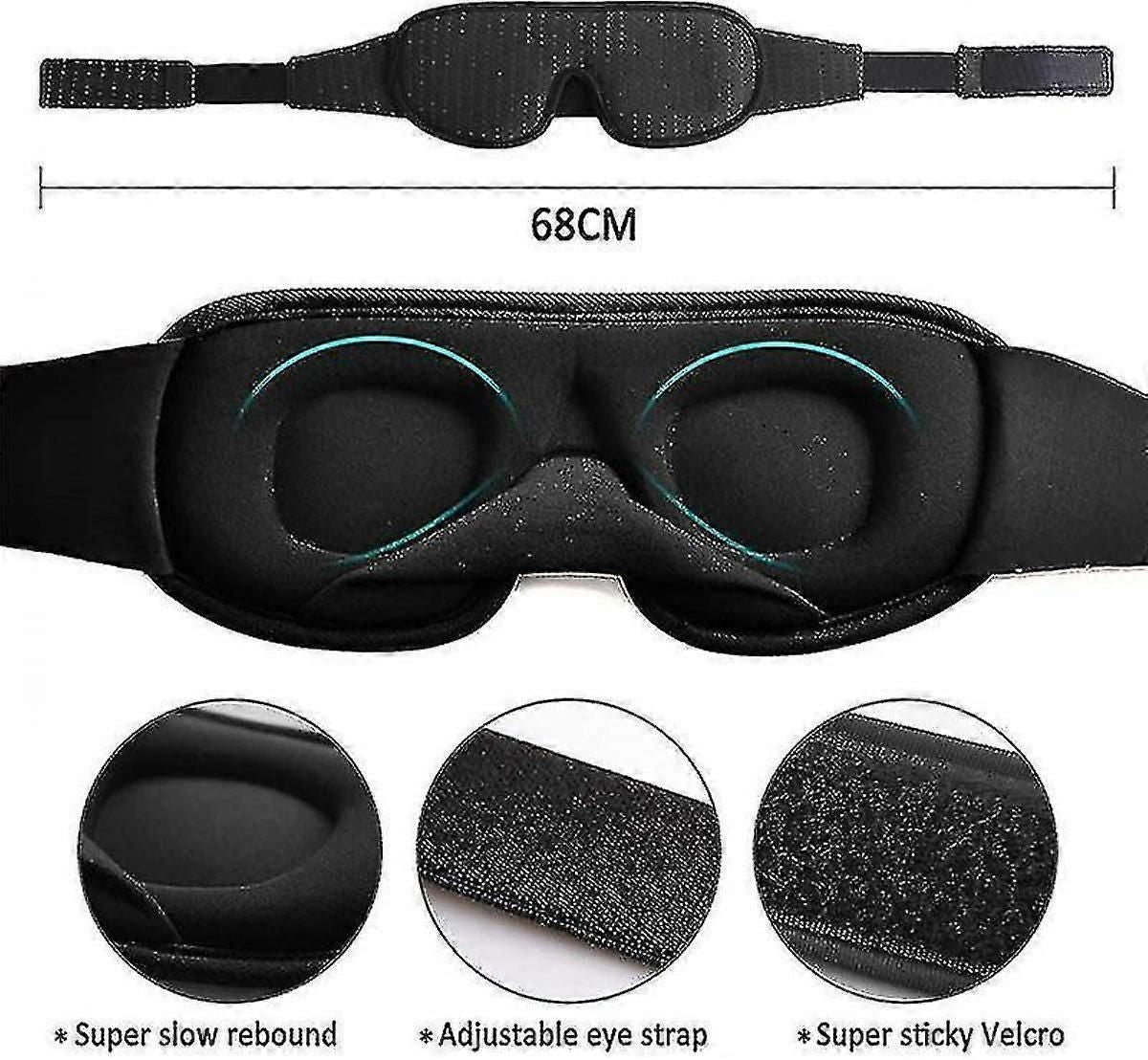 3D Light Blocking Sleep Mask - Padded, Sleep Aid, Memory Foam