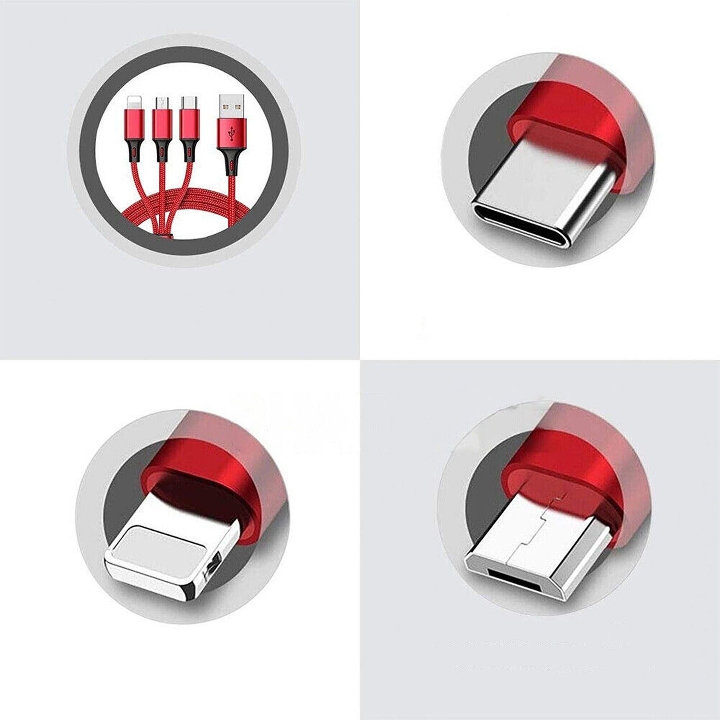 3-in-1 Multi USB Charger Cable for Micro USB Type C and Apple Devices