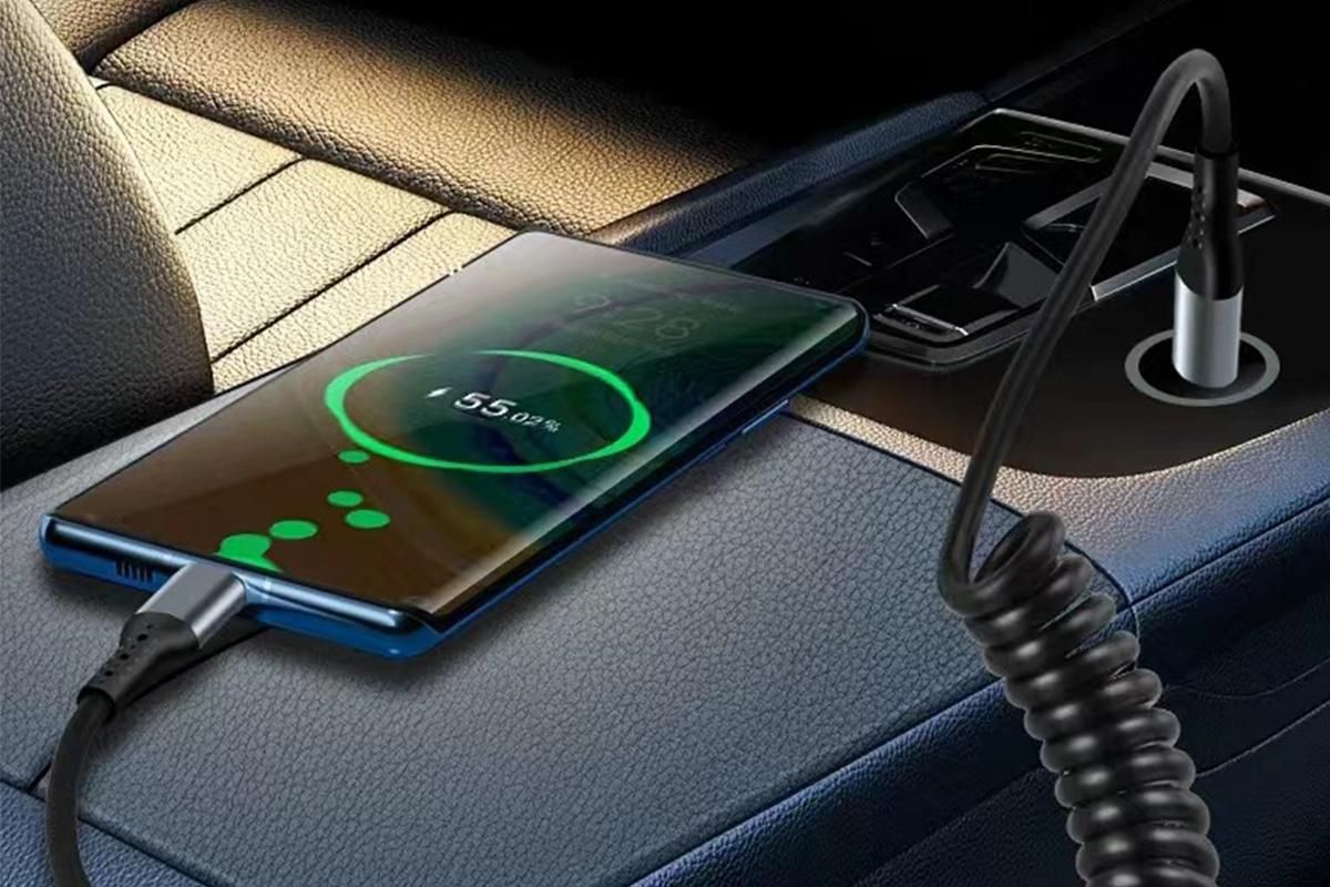 USB C To C Cable Car Coiled Type C Charging Cable For iPhone Samsung