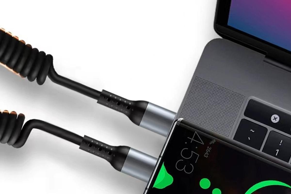 USB C To C Cable Car Coiled Type C Charging Cable For iPhone Samsung