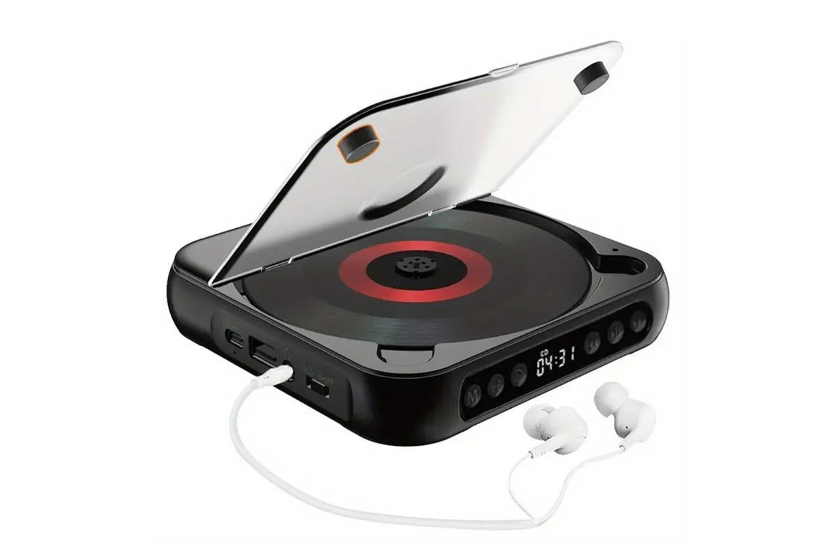 Portable CD Player Bluetooth 5.3 with HiFi Speakers Rechargeable Walkman Supports CD USB MP3 for Home - Black