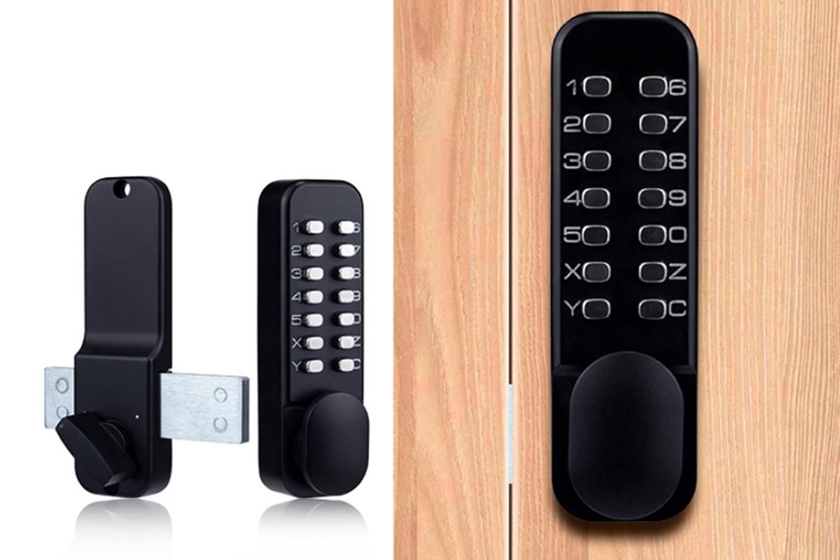 Gate Door Locks Set with Keypad Mechanical Keyless Entry Door Lock for Garden Garage Yard -Black