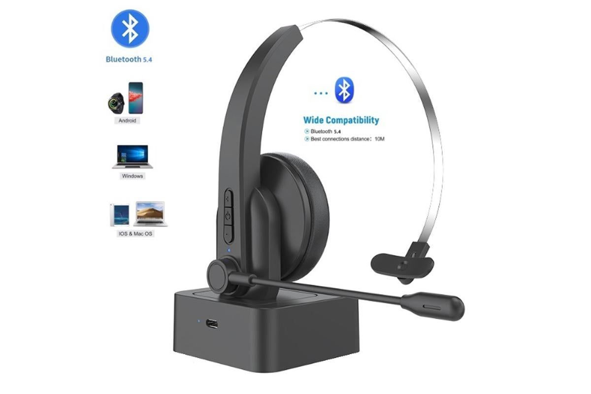 Wireless Headset with Mic for Work Bluetooth Headsets with Dual Noise Cancelling Microphone for Work/Home/Office/Call Center/PC