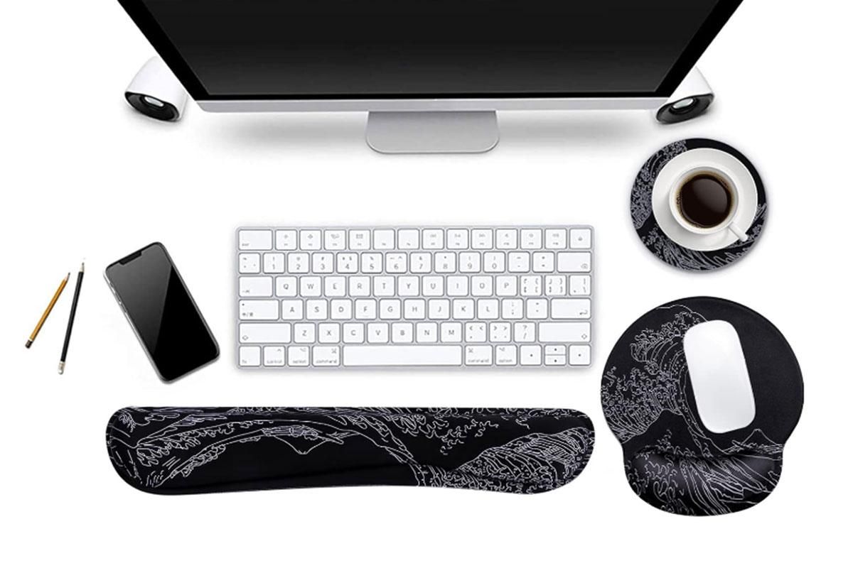 Keyboard and Mouse Wrist Rest Pad Set With Coaster Memory Foam Ergonomic Wrist Support