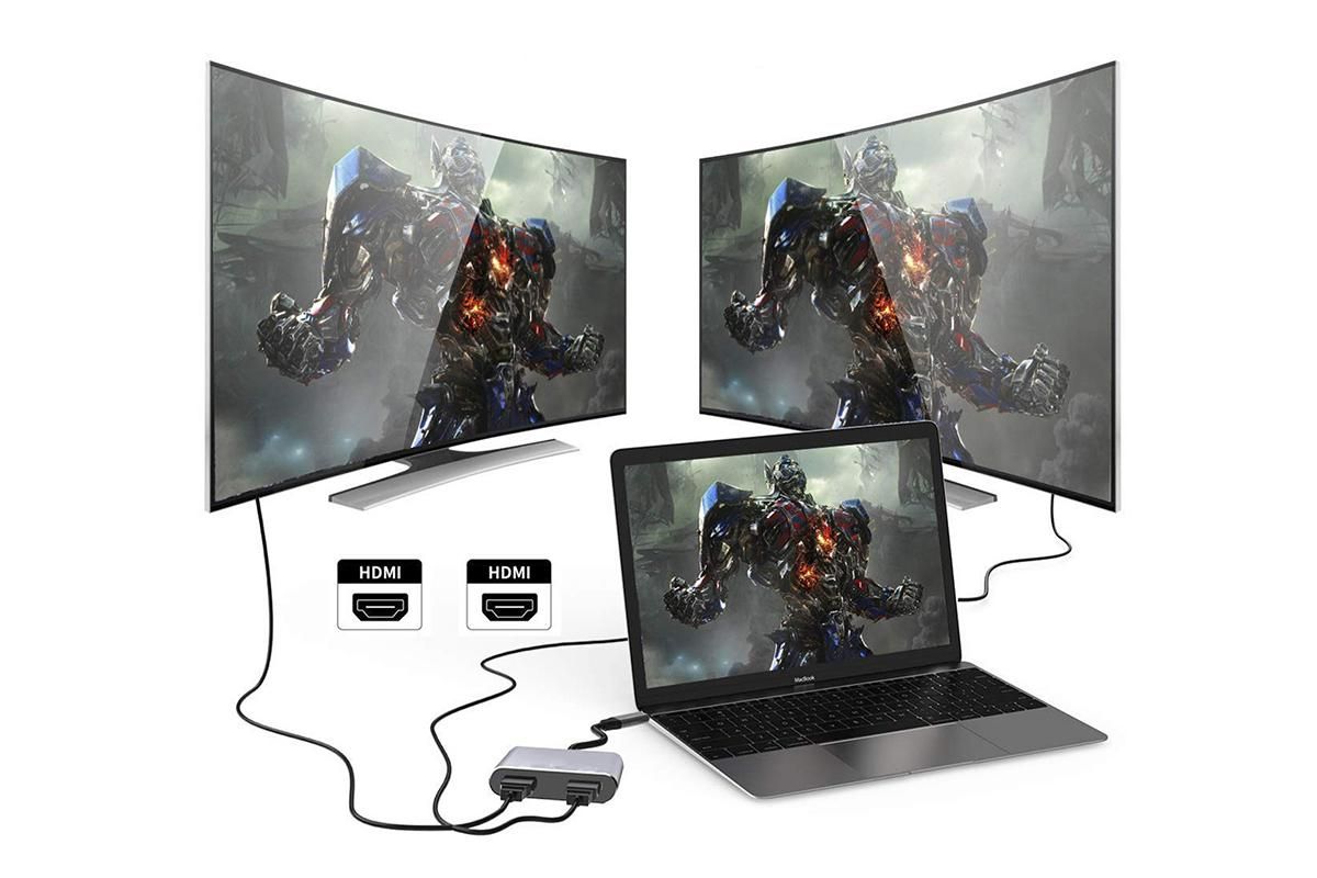 USB C to Dual HDMI Adapter 4K@30Hz Splitter for 2 Monitors Laptop