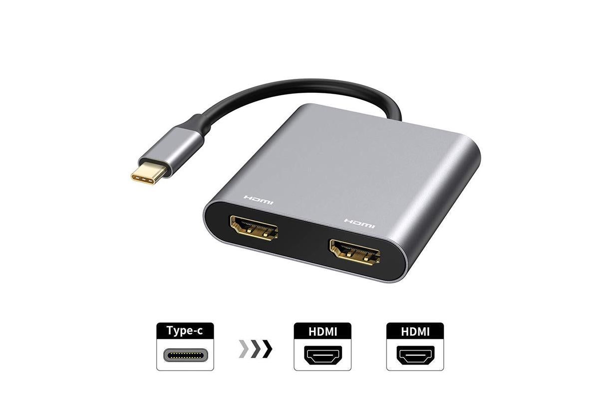 USB C to Dual HDMI Adapter 4K@30Hz Splitter for 2 Monitors Laptop