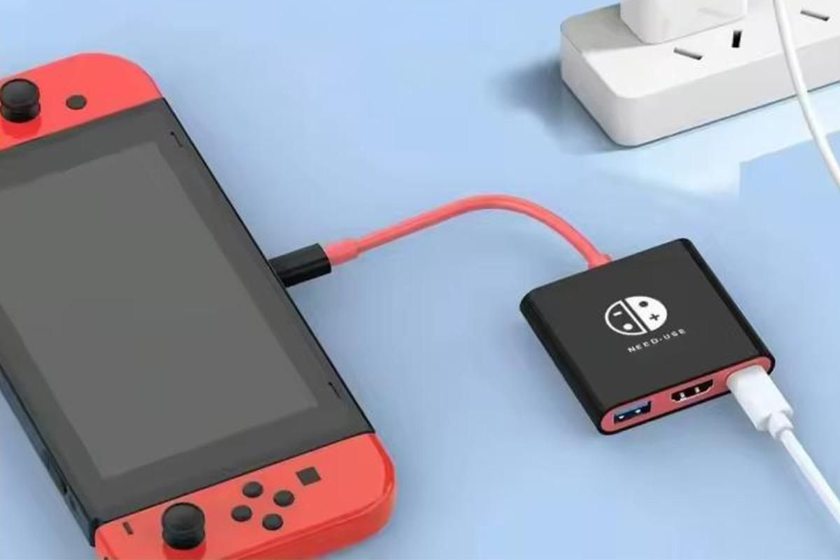 3-in-1 Portable TV Dock with 4K HDMI USB 3.0 100W Travel Adapter Dock for Nintendo Switch OLED TV Docking Station -Black&Red