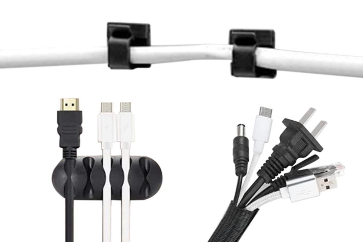173Pcs Cable Management Organizer Kit Cable Sleeve Split with Self Adhesive Cable Clips Holder