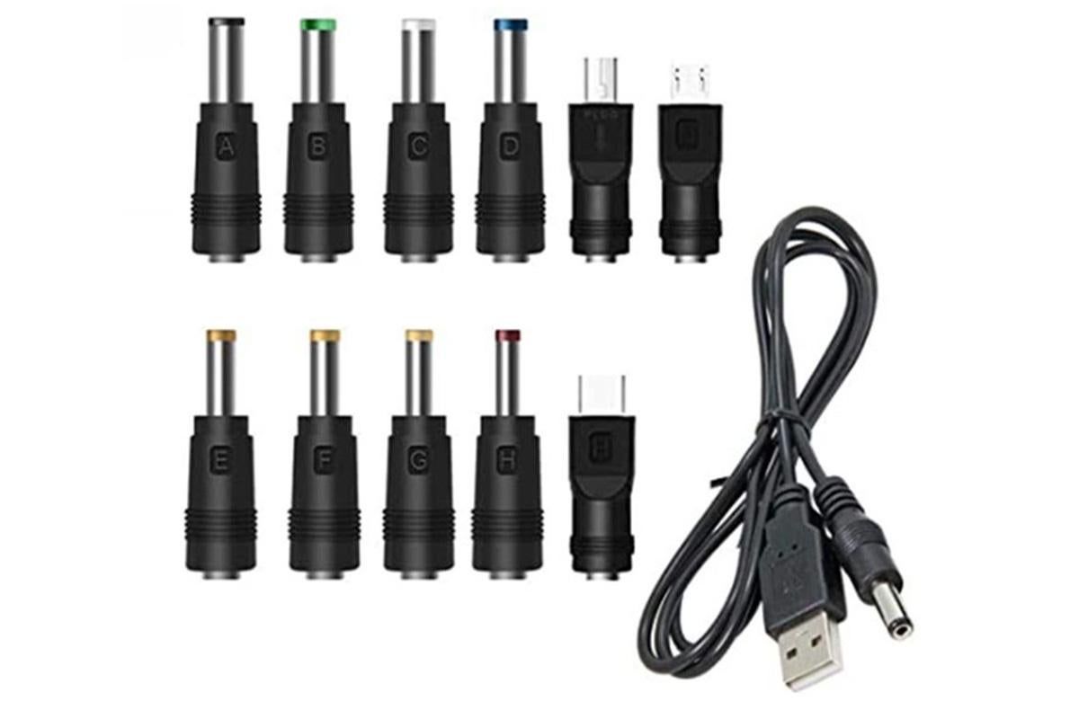 USB to DC 5V Charging Cable Power Cord 5.5x2.1mm with 11 Interchangeable Connectors