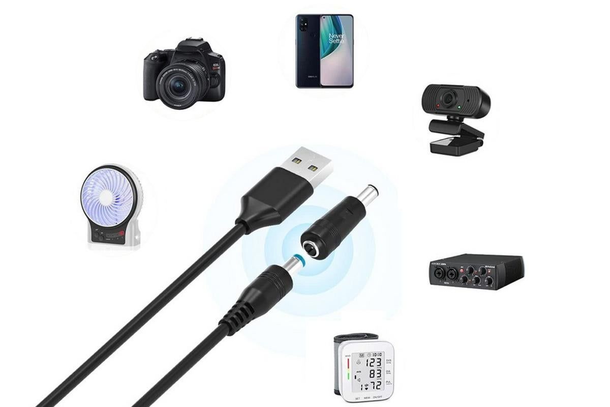 USB to DC 5V Charging Cable Power Cord 5.5x2.1mm with 11 Interchangeable Connectors