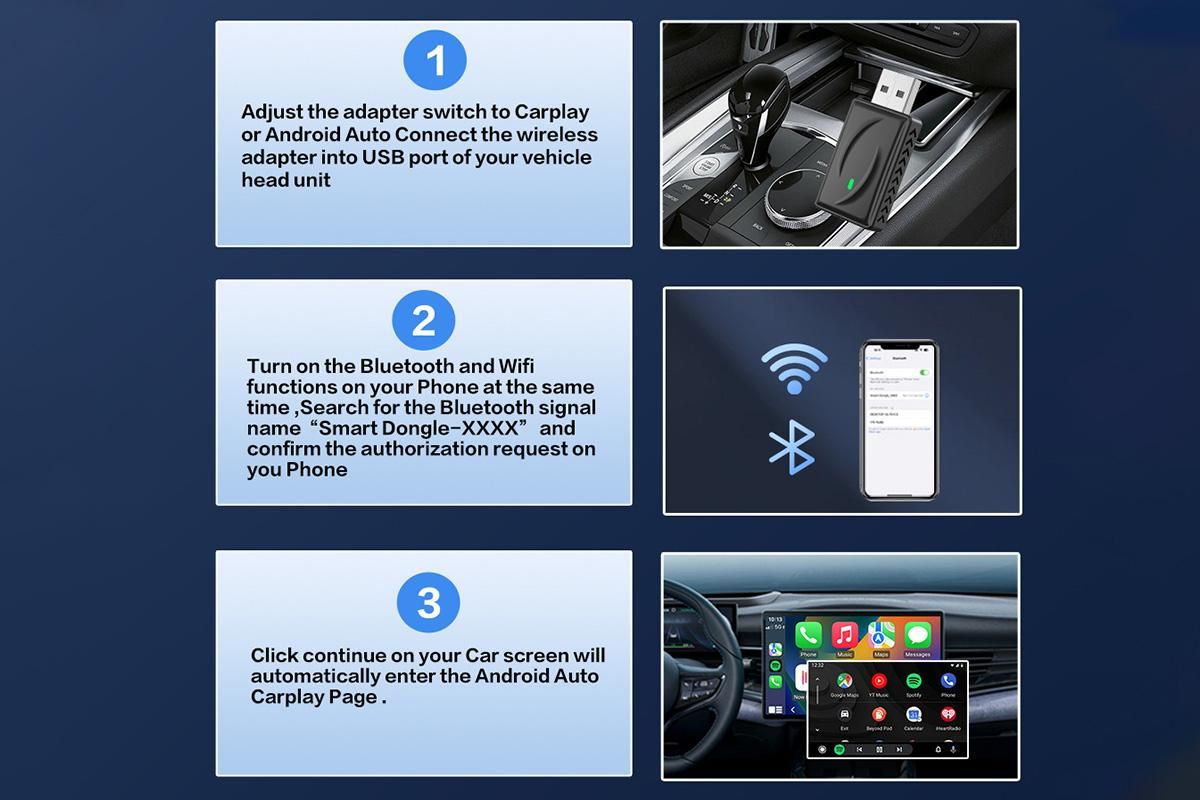 Wireless Adapter Auto Connect USB Dongle Compatible with Wired Carplay Android 2 in 1 Carplay Android Auto Plug and Play