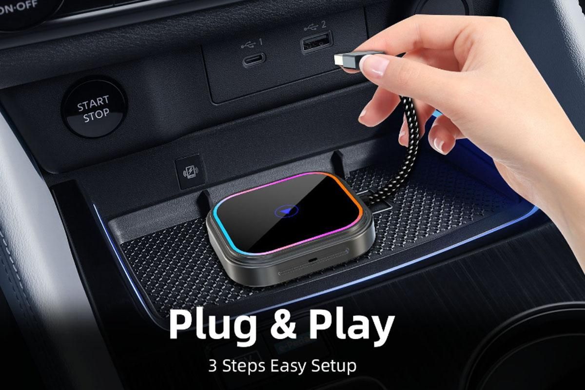 Wireless CarPlay Adapter for Car USB to Type-C Plug and Play Compatible with iPhone