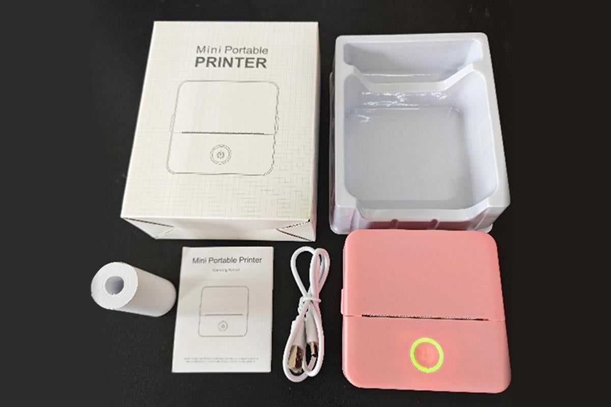 Thermal Mini Printer Mini Pocket Wireless Thermal Printer Bluetooth Photo Inkless Sticker Printer Compatible with iOS&Android - Pink