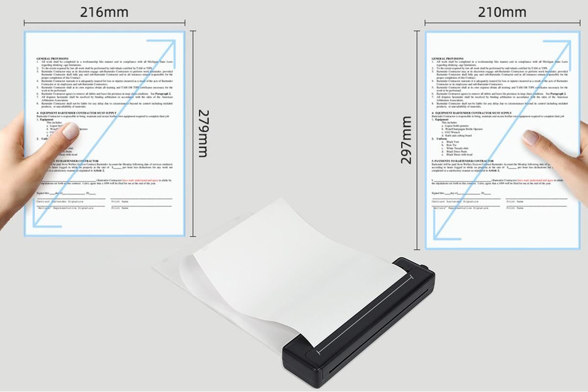 Portable Printer Wireless Bluetooth A4 Thermal Mobile Printer with 100Pcs Thermal Paper Inkless Printer Compatible with iOS Android for Office Car Home -Black