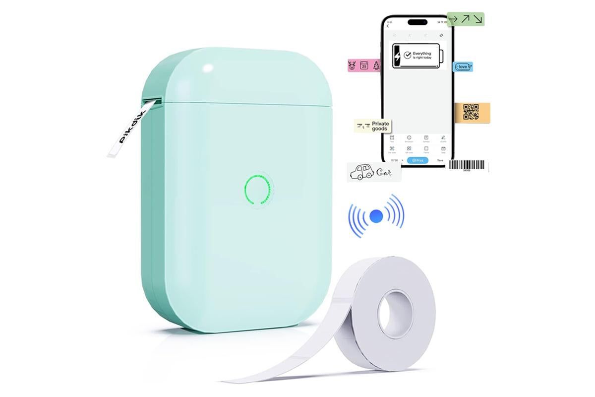 Wireless Bluetooth Label Maker Machine with Label Tape Mini Sticker Maker-Green