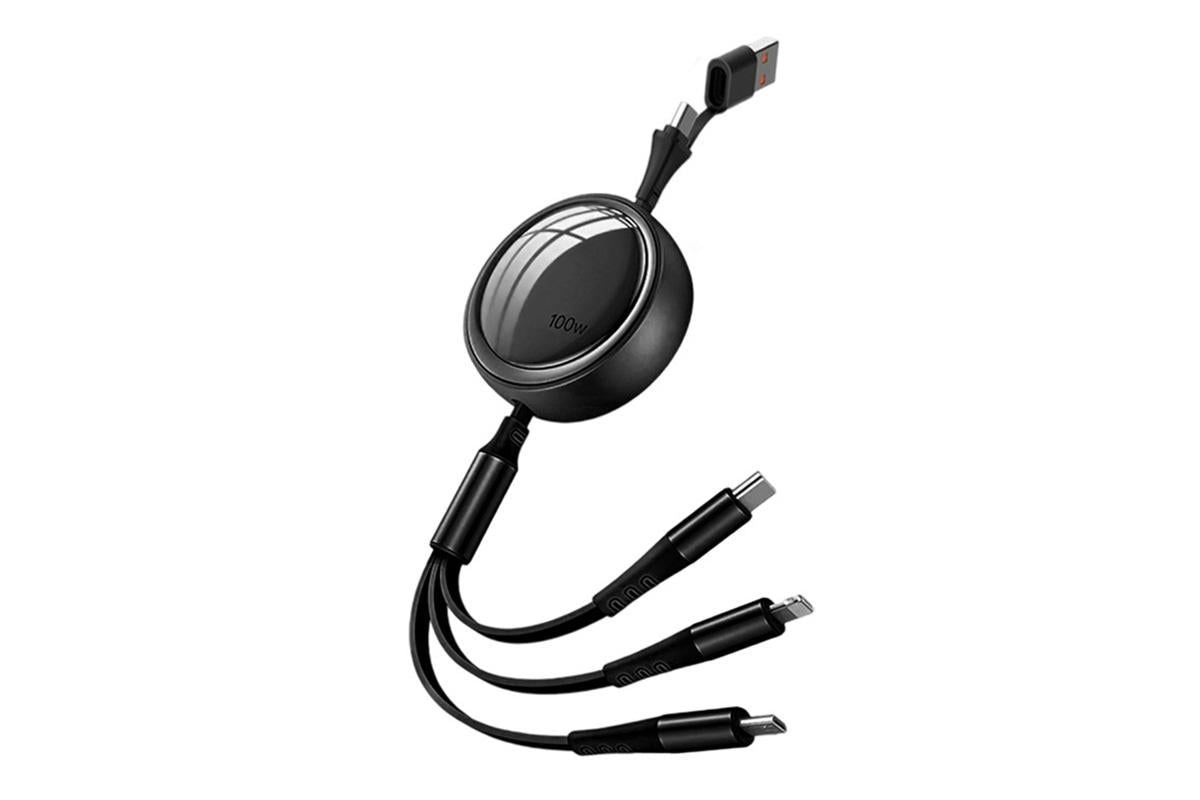 3 In 2 Retractable Multi Charging Cable Retracted USB C Cell Phone Charger