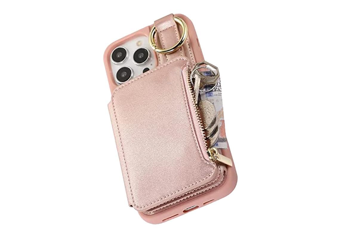 PU Leather Phone Case Wallet Purse for iPhone 14 Series -Rose Gold /iPhone 14 Pro