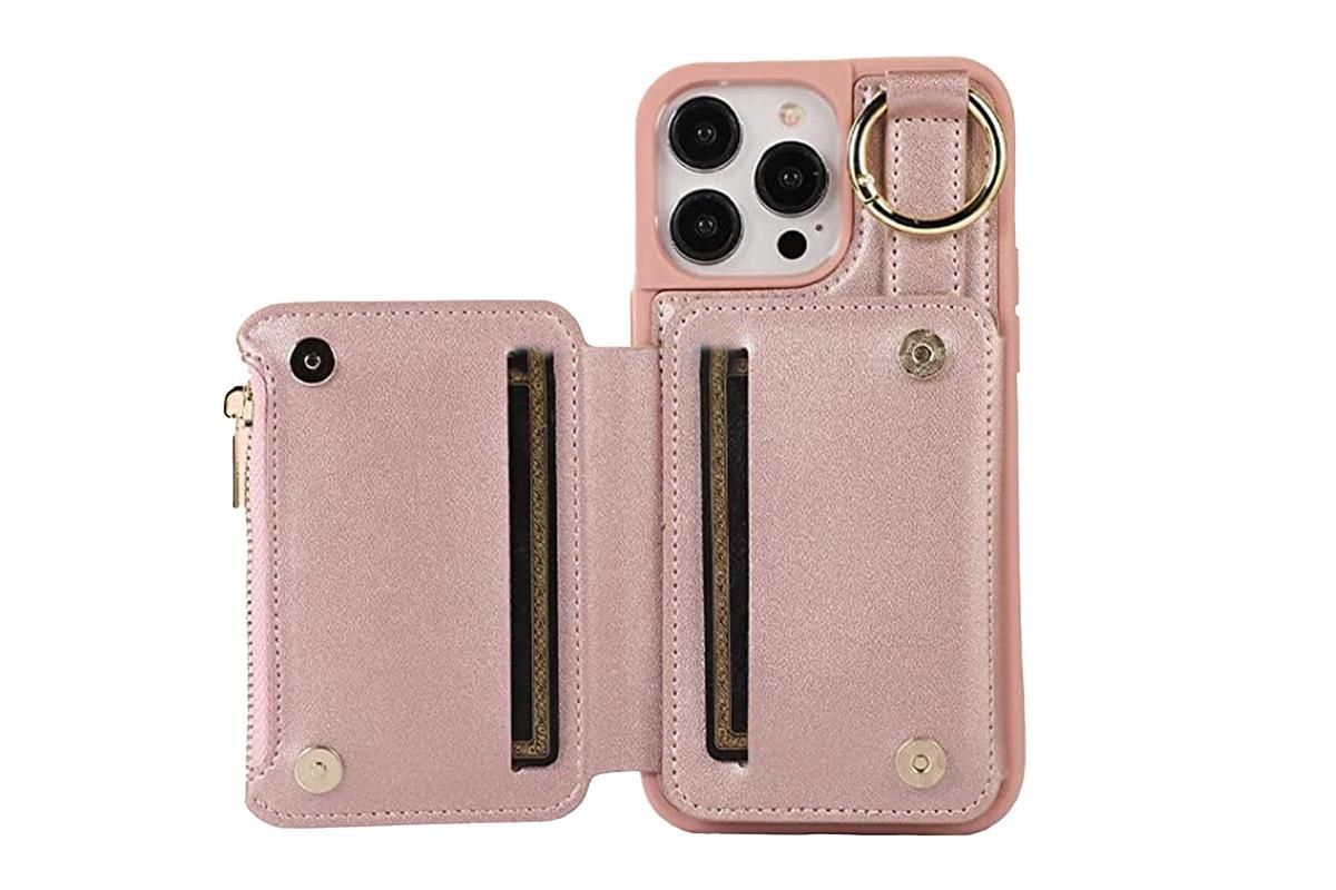 PU Leather Phone Case Wallet Purse for iPhone 14 Series -Rose Gold /iPhone 14 Pro