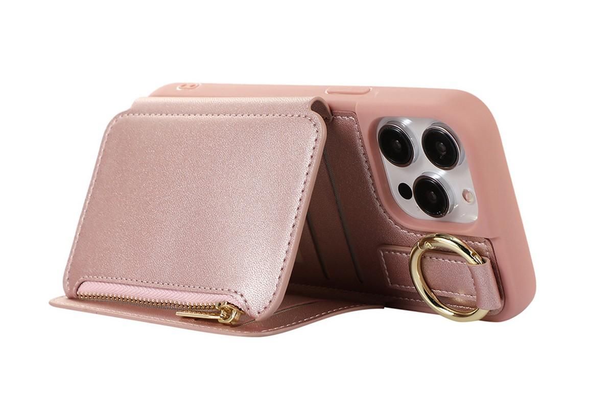 PU Leather Phone Case Wallet Purse for iPhone 14 Series -Rose Gold /iPhone 14 Pro Max