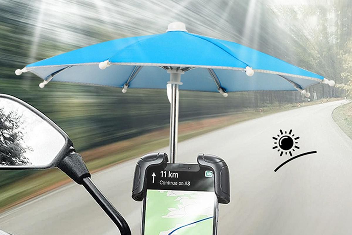Phone Umbrella with Suction Cup Stand Universal Adjustable Piggy Anti-Glare Sun Shade -Sky Blue