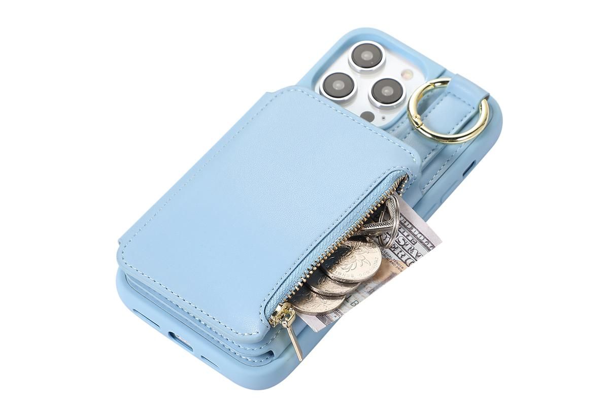 PU Leather Phone Case Wallet Purse for iPhone 14 Series -Blue /iPhone 14 Pro