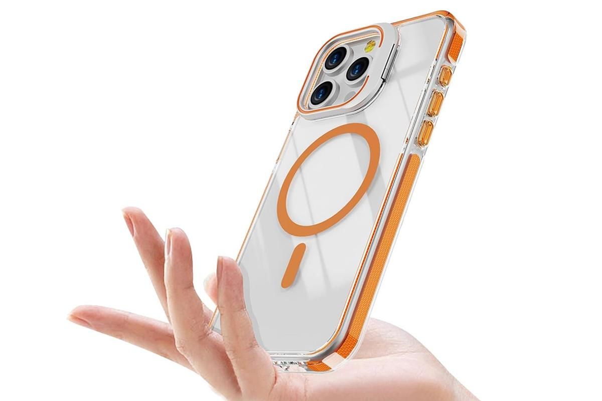 For iPhone 16 Series Phone Case with Stand Full Body Case -Orange /iPhone 16 Pro