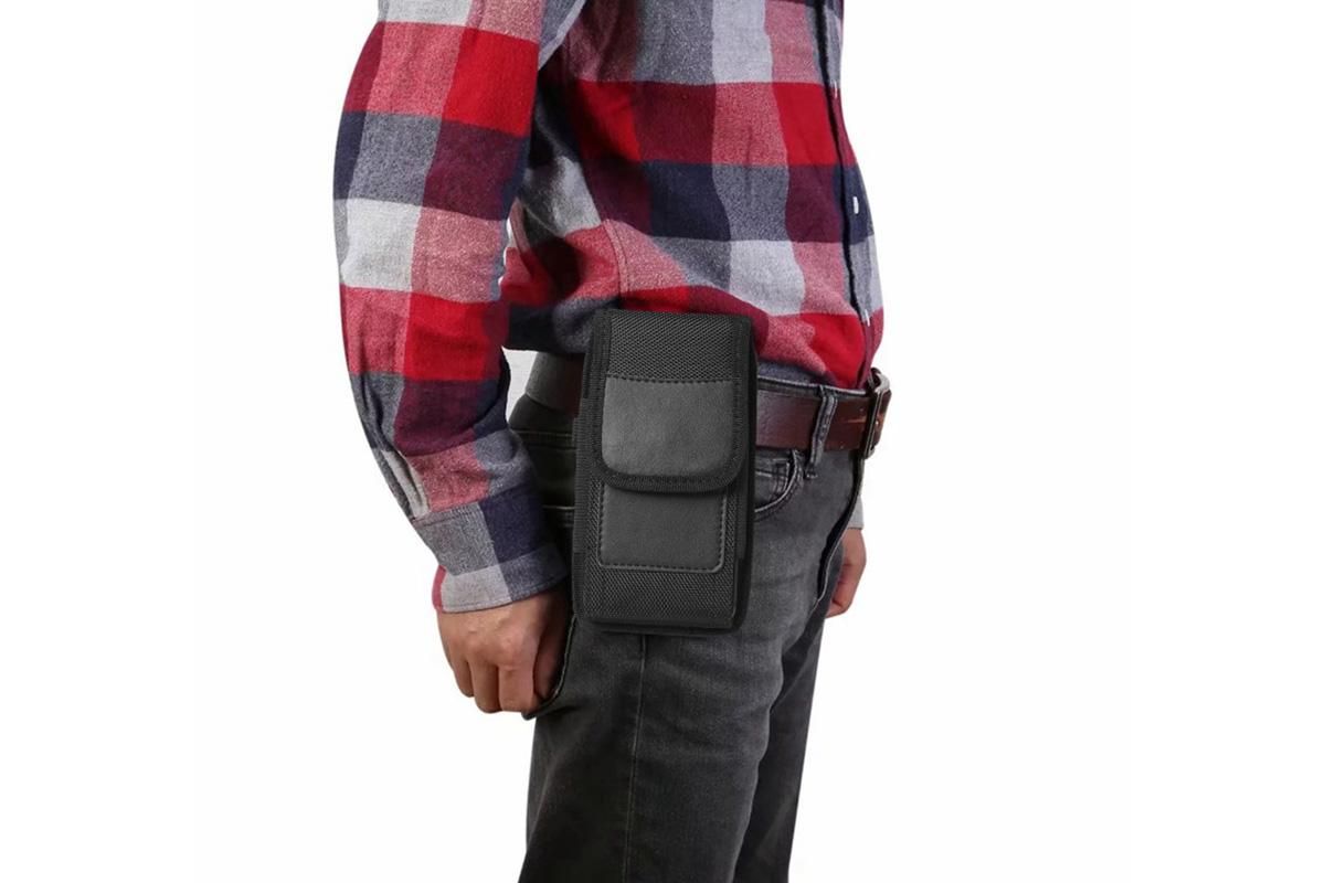 2Pcs Universal Black Oxford Cloth Phone Waist Pouch with Belt Clip and Card Holder Compatible with Most Smartphones - L