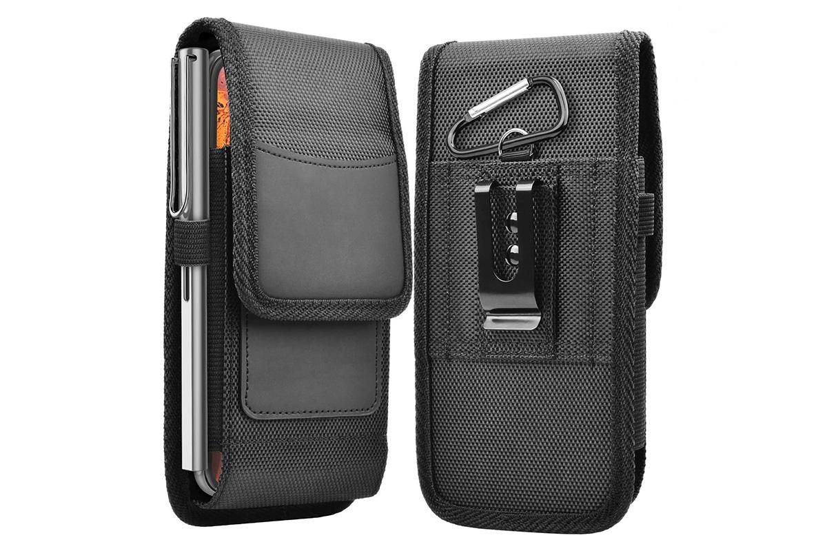 2Pcs Universal Black Oxford Cloth Phone Waist Pouch with Belt Clip and Card Holder Compatible with Most Smartphones - 2XL